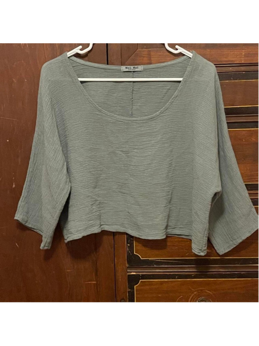 Meo Meli Made in Italy Crinkle Gauze Cropped Top - Dusty Blue / One Size
#crop